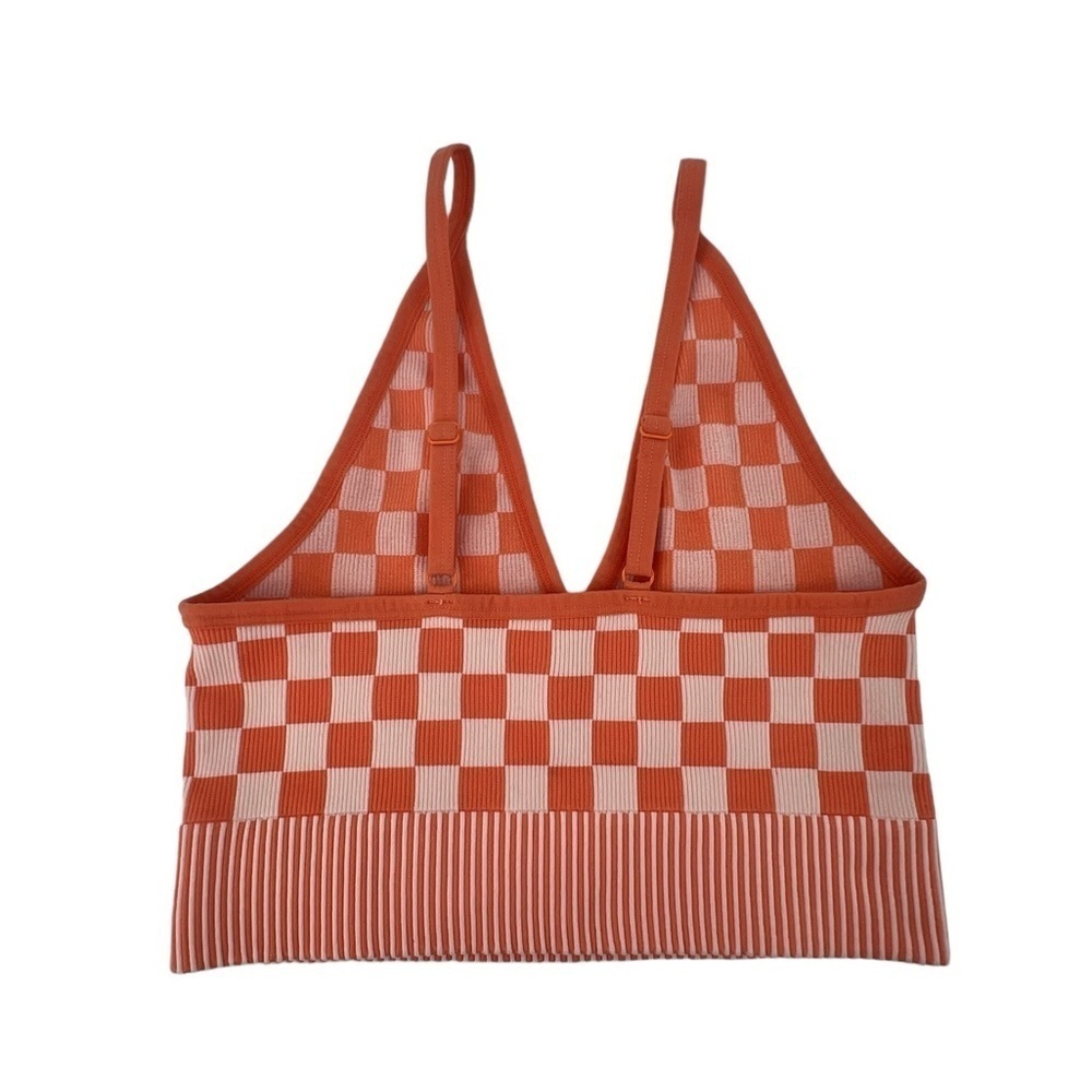Orange Checkered Crop V-Neck Tank Top Size Small Women’s - Picture 3 of 4